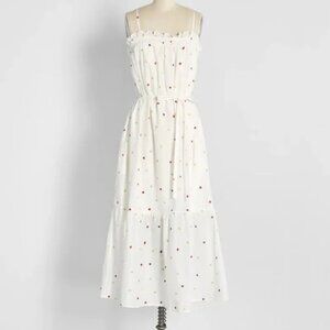 Modcloth White the Ladybug's Picnic Midi Tiered Dress Medium
